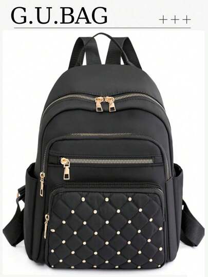 Fashionable Outdoor Large Capacity Casual Backpack For Women, Rivet Decor Student School Bag, Multi Colors & Styles, Rivets Randomly Distributed