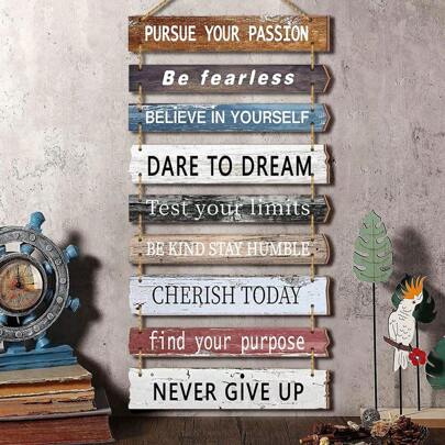 9Pcs Motivational Wood Wall Art Decor With Positive Quotes, Inspirational Wall Art Room Decor For Teen Girls Women, Rustic Wooden Wall Hanging Plaque Sign For Home Office Living Room Bathroom,Home Decor ,Room Decor,Wall Decor Gifts Birthday Graduation
