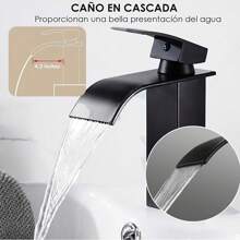 Grifo, Acero Inoxidable Mezclador de Baño Alto, Grifos para Lavabo de Baño con 2 Mangueras de Agua Fría y Caliente, Adecuado para el uso diario - Negro - Ver 5