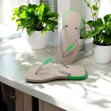 Personalized Women's Flip Flops In Glitter New Beach Fashion - 綠色/粉紅色 - 查看 4