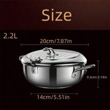 1 cái, Nồi chiên ngập dầu có nhiệt kế (7,87''), Nồi chiên Tempura kiểu Nhật bằng thép không gỉ có giá để ráo dầu, Đồ dùng nhà bếp, Phụ kiện nhà bếp - Bạc - Xem 10