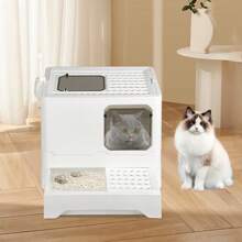 Bac à litière en PP - Pelle gratuite - Maison pour chat XXL grande capacité - 45*35*38cm