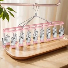 18夹不锈钢晾衣架,带防风袋挂钩,多功能无损内衣晾晒架,便携式衣物晾晒收纳架,适用于卧室、阳台、室内外晾晒衣物,坚固金属框架设计,呵护贴身衣物。 - 彩色 - 查看 4