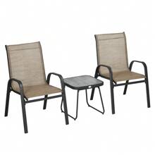 Outsunny 3 Pieces Outdoor Bistro Set, Patio Stackable Armchairs With Breathable Mesh Fabric And SPC Board Coffee Table - Brown - View 2