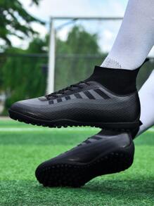 1 Pair Football/Soccer Shoes For Adults, Students And Teenagers, Low-Top Outdoor Sports Shoes For Teams And Competitions, Men's Professional Sports Shoes With Spikes, Traction And Wear-Resistant Design For Soft/Natural Grass Fields, Lace-Up Cleats, Lightweight, High-Performance Anti-Slip Design, High-Top Professional Soccer Boots - Black - View 6