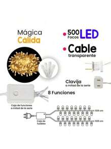 Serie de Luces Navideñas Led Blanco Cálido 8 Modos Diferentes Cable Transparente. Luces Decorativas en Cadena Blanco Cálido - luz blanca cálida - Ver 8