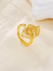 1 件时尚复古 18K 金几何花卉开口戒指，适合节日、约会、婚礼 - 金黃色 - 查看 4
