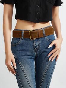 1pc Wine Red Fluffy Retro Personalized Casual PU Leather Women Waist Belt, Suitable For Jeans, Coats, Dresses, Skirts Fall, Autumn, Halloween - Burgundy - View 5