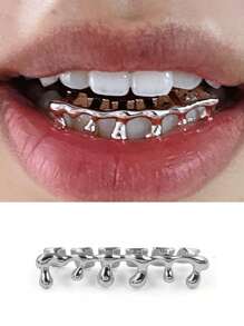1 st. Coole Europese & Amerikaanse Hip-Hop Stijl Vergulde Waterdruppel Beugels Voor Ondertanden, 6 Tanden, Klassieke 18K Vergulde Koperen Tandheelkundige Kwaliteit Hip-Hop Stijl Grill Ornament