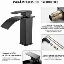 Grifo, Acero Inoxidable Mezclador de Baño Alto, Grifos para Lavabo de Baño con 2 Mangueras de Agua Fría y Caliente, Adecuado para el uso diario - Negro - Ver 6
