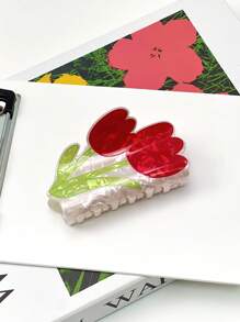 1 件女士浪漫郁金香花朵亚克力发夹，百搭发饰，适合节日礼物 - 彩色 - 查看 9