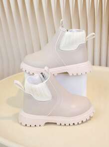 1 Đôi bốt trẻ em đế mềm thoải mái và đa năng, bốt ngắn cho bé gái có khóa kéo bên hông - Màu be - Xem 1