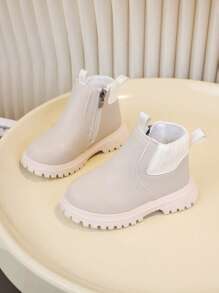 1 Đôi bốt trẻ em đế mềm thoải mái và đa năng, bốt ngắn cho bé gái có khóa kéo bên hông - Màu be - Xem 2