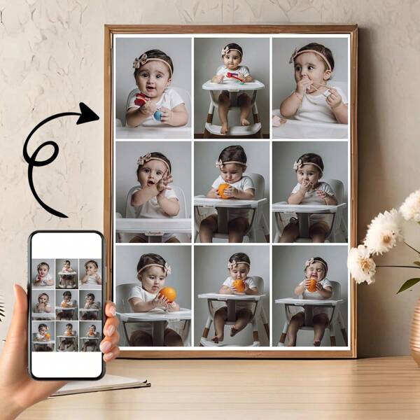 1pc Framed Multi Photo Collage Custom Canvas Wall Art Personalized Photo To Canvas Print For Boyfriend Girlfriend Anniversary Romantic Customized Gifts Ornamental Exquisite, Stylish, Modern Custom, Personalized, Optional Frame, Custom, Personalized, Unique, Ideal Gifts For Him, For Anniversaries, For Valentine's Day, For Mother's Day, For Weddings, For Housewarming