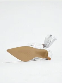 2024夏季新款白色蕾丝凉鞋，尖头法式新娘高跟鞋 - 白色 - 查看 7