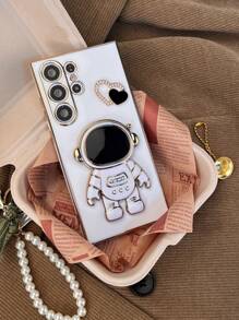 宇航员支架手机壳，可折叠电镀软壳防震保护套，适用于 17 16 15 14 13 12 11 XS XR X 7 8 Plus Pro Max Galaxy S25U S24 S23 A55 A54 A35 A25 A15 A16 A17 A06 A07、Redmi 9 10 12 13 14C T A Redmi Note 9 10 11 12 13 14、Redmi A5 电镀保护套 - 白色 - 查看 5