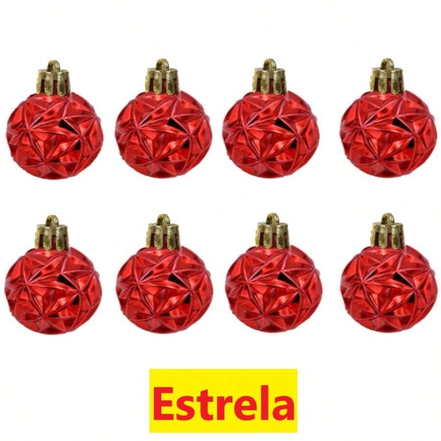 Set Of 8 6cm Christmas Ball Ornaments Red Mixed Striped Star Or Gold Lined - 星星 - 查看 1