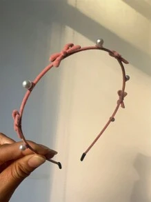 1 Băng đô cài tóc Giáng sinh bằng nhung trơn màu và hợp kim đính nơ và ngọc trai giả thanh lịch cho nữ, dùng khi đi học/tiệc tùng/hàng ngày - Màu Đỏ Sâu - Xem 10