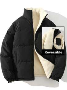 Men Long Sleeve Reversible Thick Padded Coat, Warm And Windproof Double-Sided Wear Coat, Fall/Winter - Black - View 5