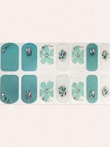 Pegatinas de uñas en forma de almendra con flores verdes románticas en 3D para decoración de uñas, suministros de uñas DIY - Multicolor - Ver 2