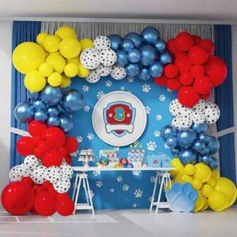 132pcs/Set Paw Bone Pets Dog Animals Themed Balloon Garland Arch Kit Including 5/10/18inch Metallic Blue Red Yellow Latex Balloons For Birthday Party Decorations,Christmas