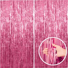 2pcs Pink Background Party Decor Metal Wire Curtain, Party Backdrop Aluminum Foil Tassel Garland, Birthday Decor Photo Booth Backdrops, Pink Theme Bachelorette Party Graduation Decoration