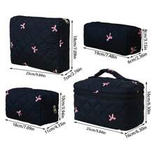 刺绣蝴蝶结化妆包，方便的绗缝大容量，简约时尚返校用品