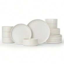 Richmount 18 Piece Stoneware Dinnerware Sets, Plates And Bowls Set For 6, Dishwasher And Microwave Friendly - Matte White - View 1