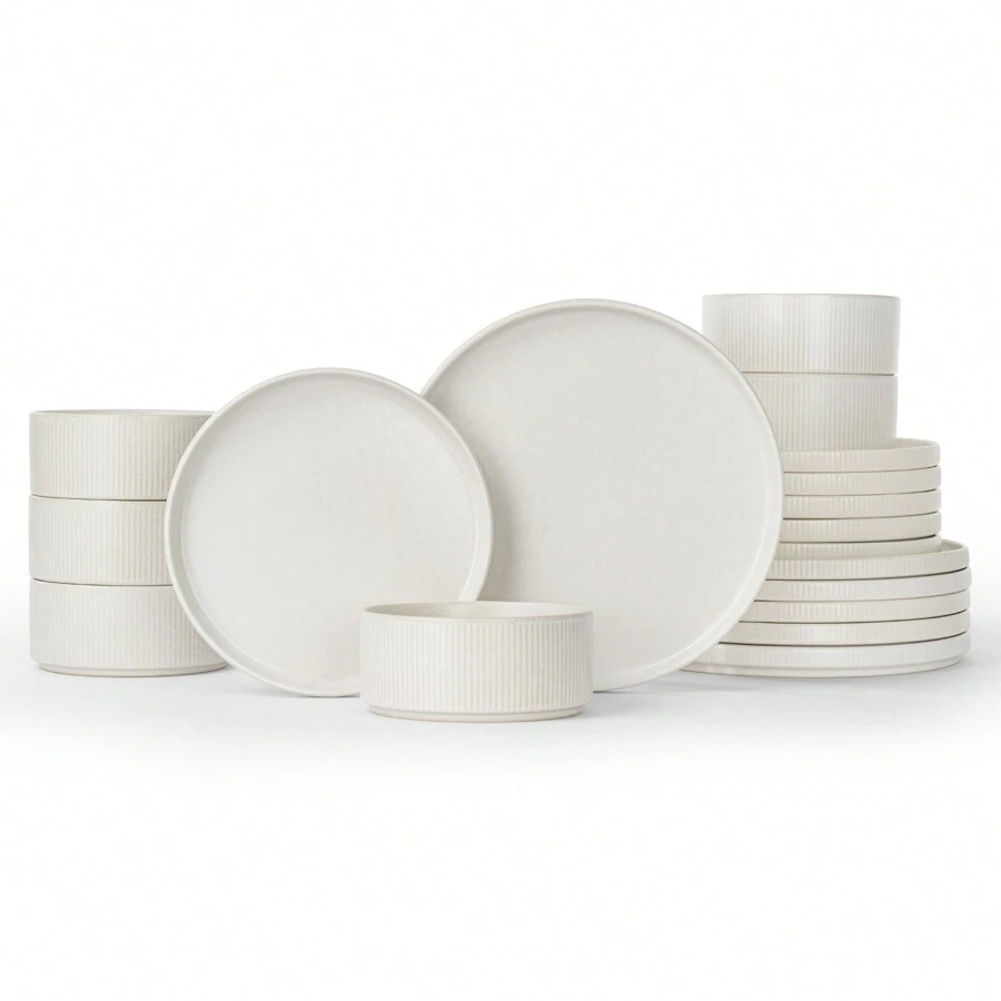 Richmount 18 Piece Stoneware Dinnerware Sets, Plates And Bowls Set For 6, Dishwasher And Microwave Friendly - Matte White - View 1