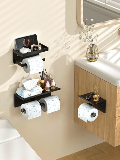 1 pièce Support mural pour boîte de mouchoirs avec support de téléphone, range-papier toilette de salle de bain , distributeur de papier toilette sans perçage, convient pour la maison et l'hôtel, accessoire de salle de bain