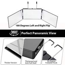 3 Way Mirror For Hair Cutting, Trifold 360° Mirror For Self Haircuts Shaving, Retractable Hanging Makeup Mirror With 10x Magnification Mirror, Portable Makeup Mirror - Black - View 5