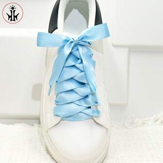 1 Pair Silk Shoelaces 2cm Double-Sided Lace Satin Ribbon, Flat Silk Laces, Candy Color