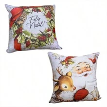 Charm Of Detail Kit 2 Decorative Christmas Cushion Covers Printed With Luxury Zipper - 花環 - 查看 1