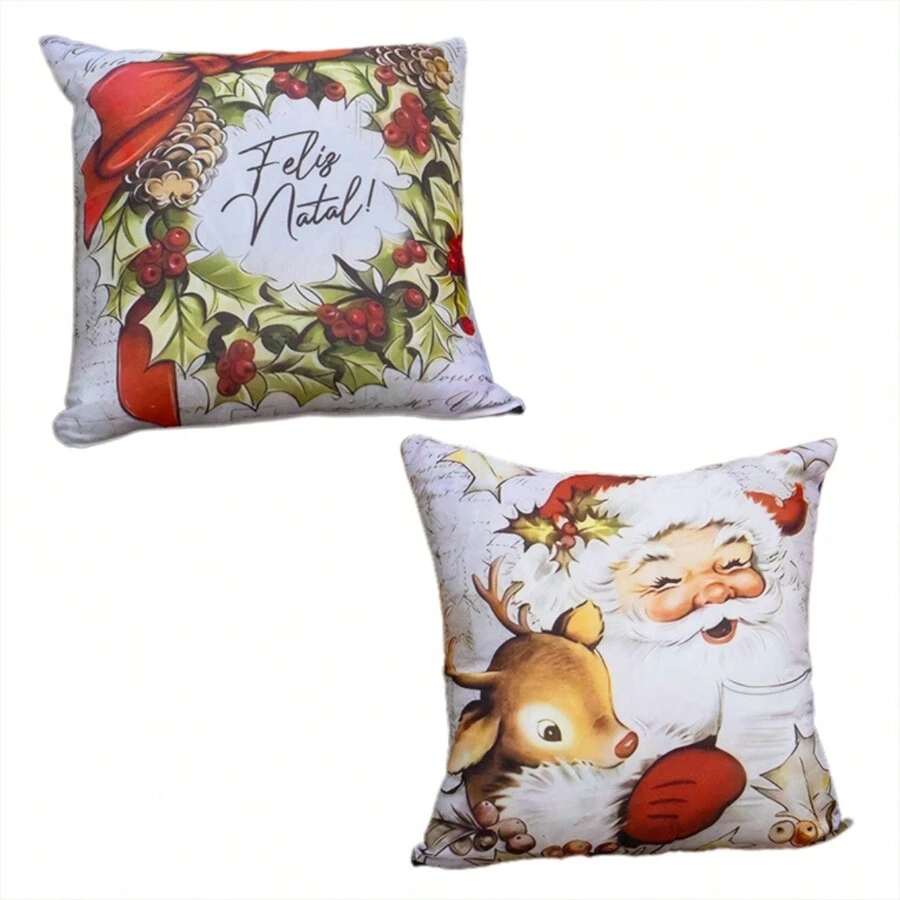 Charm Of Detail Kit 2 Decorative Christmas Cushion Covers Printed With Luxury Zipper - 花環 - 查看 1