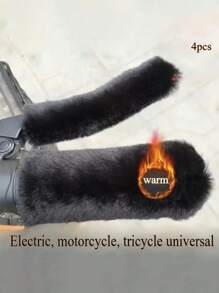 4件装冬季电动自行车/摩托车车把套，毛绒材质，保暖防滑 - 均碼 - 查看 2