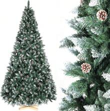 Artificial Christmas Tree With Snow Effect, Nordmann Fir Premium, Artificial Christmas Tree With Handmade Wooden Stand, Snow & Pine Cones & Tips