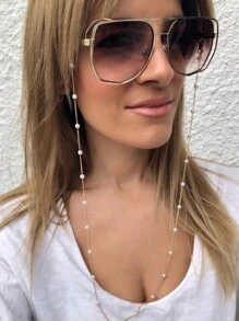 1 件时尚优雅仿珍珠眼镜链 - 防滑太阳镜挂绳项链，女士眼镜配件 - 金色 - 查看 2