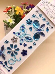 1 件随机颜色儿童钻石贴纸、女孩舞台脸部装饰 3D 蝴蝶 DIY 手工水晶贴纸奖励 - 彩色 - 查看 3