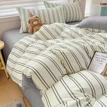 1件黑白条纹图案羽绒被套（仅羽绒被套），简约北欧风格床上用品，无填充物，适合所有季节，单人/双人/超大床 - 黑白豎條 - 查看 5