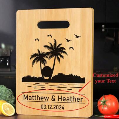1pc Customized Carved Bamboo Cutting Board - Suitable For Wedding, Anniversary, Birthday, Etc. - Elegant Kitchen Decor Gift