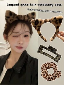 VBOOR 1/2/3 件豹纹发饰套装，包括豹纹毛绒头带、发夹、发带 - 适合女士和女孩，日常发饰 - 居家和外出必备发饰，2025 年新时尚 - 彩色 - 查看 11