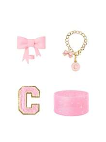 4 pièces/set spécialement conçu pour les accessoires de tasse, 1 pièce couvercle de paille en silicone avec nœud rose, 1 pièce de charme de poignée avec lettre d'identification, 1 pièce d'autocollant de lettre auto-adhésif, 1 pièce de manchon de tasse. Accessoires de tasse, couvercles de paille avec nœud de 0,4 po/10 mm compatibles avec les gobelets de 30 et 40 oz (rose) - Rose bonbon - Voir 27