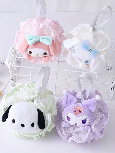 Sanrio 1 szt. Gąbka z siateczki z kreskówkowym wzorem w kropki i koronkę, piankowa kula do kąpieli, uroczy puf pod prysznic, luffa, dekoracja łazienki, jesienna dekoracja na powrót do szkoły
