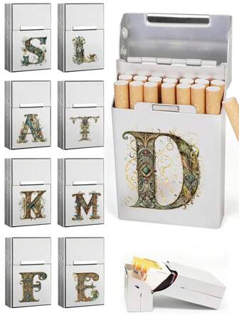 1 Stück Zigarettenetui mit Silber Grafik-Buchstaben-Muster, 20 Stangen Kapazität, modische gebürstete Aluminiumlegierung, ultradünn, 20 Stangen Zigarettenbox, Halter, Zigarettenaufbewahrungsbehälter, Raucherzubehör aus Zinklegierung, Muster- und feuchtigkeitsbeständig, tragbarer luftdichter Raucherbehälter. Ideal als Geschenk für Männer. Kartenhalter, Geldbörse, Visitenkarten Halter, Kreditkarten Halter