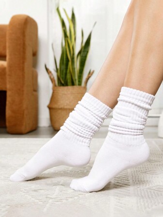 1/3/5/10 Pairs White Crew Socks, Slouch Socks, Warm, Comfortable, Breathable, Back To School, Autumn/Winter, Fall