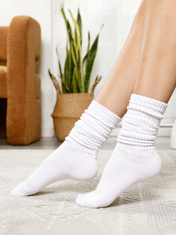1/3/5/10 pares de calcetines blancos tipo tripulación, calcetines holgados, cálidos, cómodos, transpirables, de vuelta a la escuela, otoño/invierno