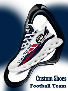 Men's New England Football Designed Sneakers, Custom Logo Custom Name Customization Lightweight Comfortable Soft Bottom Sneakers For Men, Gym Training Breathable Tennis Shoes Unique Gift For Mom/Dad/Her/Him/Girlfriend/Boyfriend/Wife/Husband/Friend ﻿ - White - View 5