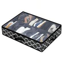 1pc 10/12-Compartment Foldable Cloth Shoe Storage Box With Transparent Lid, Dual Handle Transparent Window Storage Bag For Under Bed, Closet, Bedroom, Dorm, Space Saving Bedroom Accessory