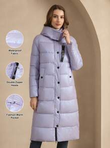 ZIAI 长袖连帽荧光棉服外套带口袋，冬季