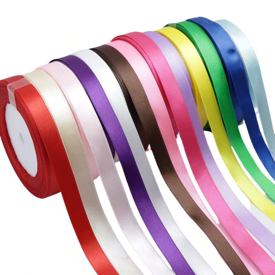 Rolo de fita de cetim premium - 12 mm de largura, 25 jardas - Cores sortidas para artesanato, embrulhos de presentes, decoração de festas e caixas de doces de Natal